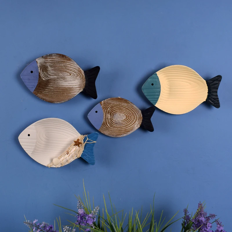 Viduržemio jūros mediniai kūrybos žuvų-formos plokštės sienų apdailai pakabukas kambarį valgomasis fono sienos kabo