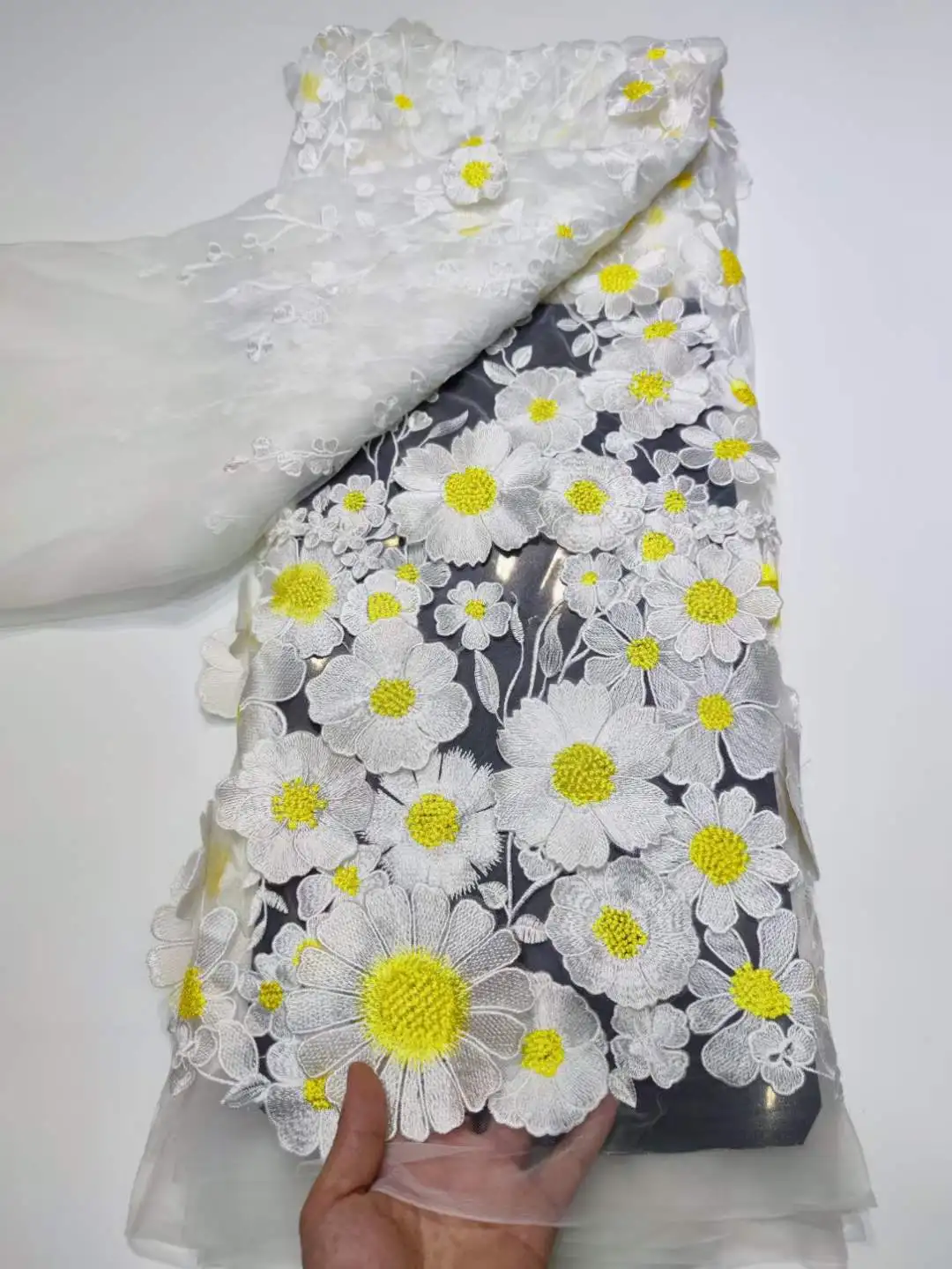 2023 naujausią aukštos kokybės elegantiškas 3D white decal Afrikos tiulio Siuvinėjimo nėrinių audinio vestuvės suknelės YYZ898
